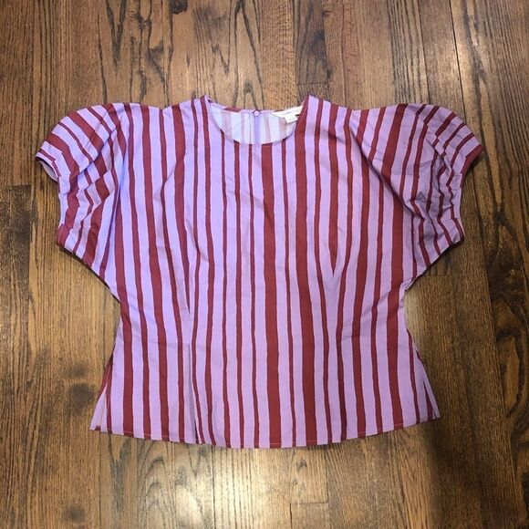 New Anthro Mignon Doo Lina Poplin Stripe Blouse - Picture 6 of 6